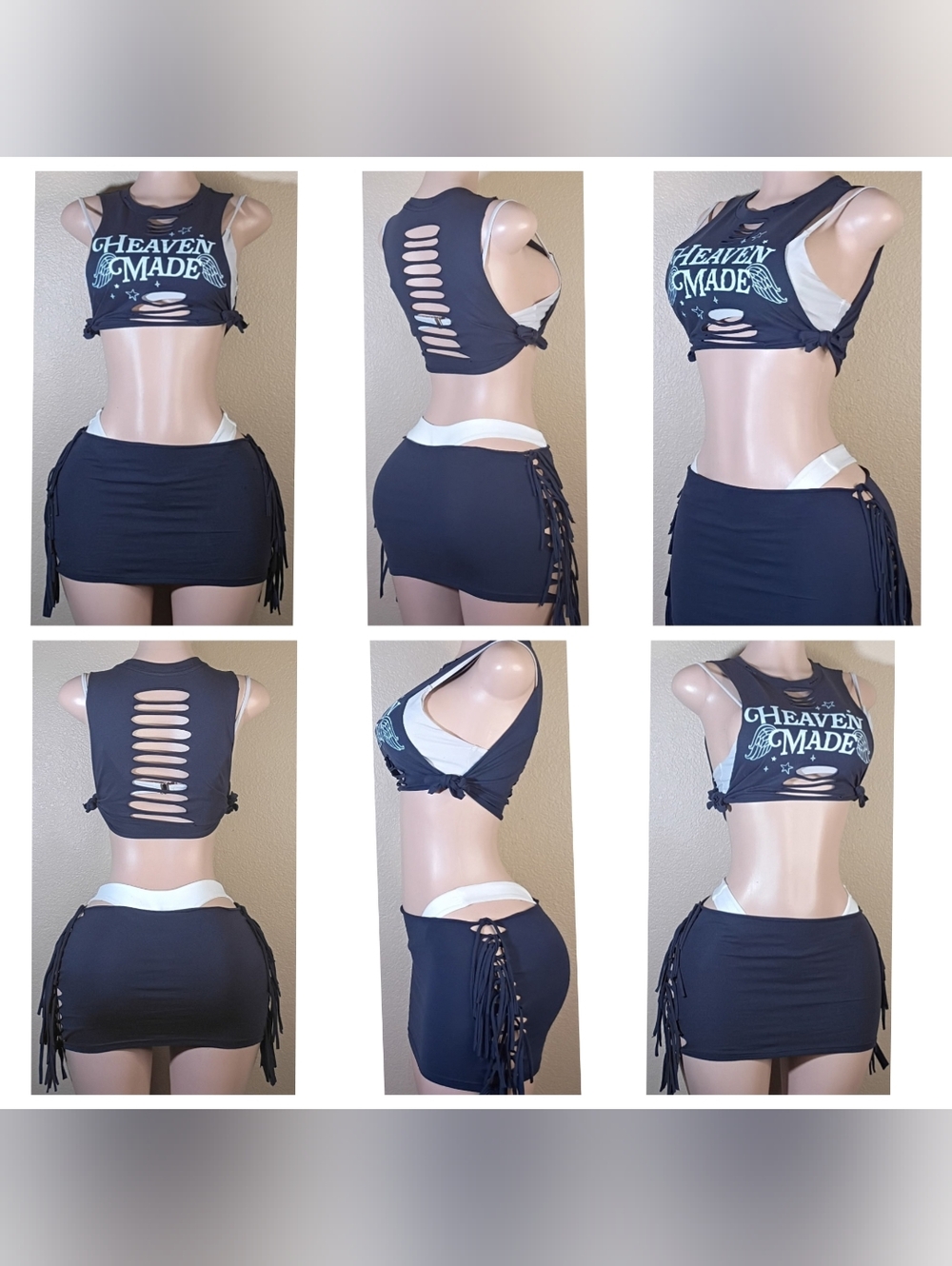 Blue 'Heaven Made' Custom Cut-Out Two-Piece Skirt Set - Picture 1 of 5